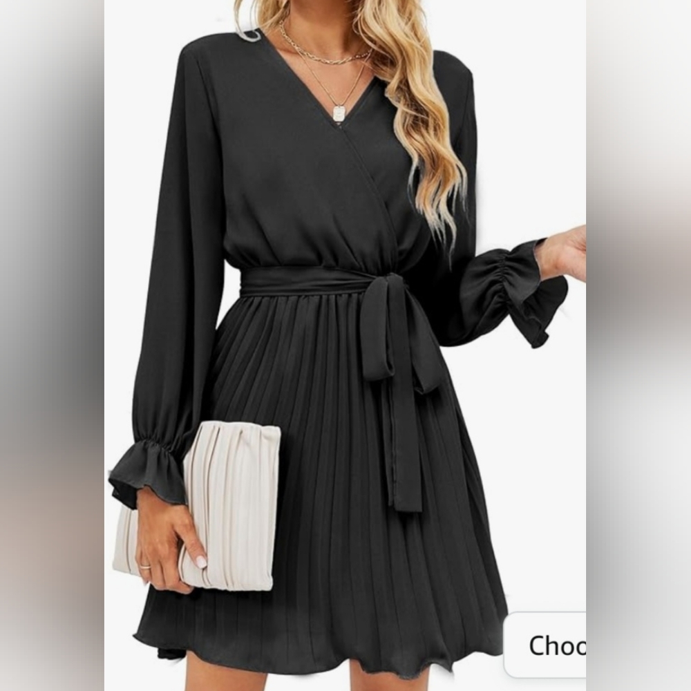 BBX Lephsnt Women’s Summer Casual Wedding Guest Dress Long Puff Sleeve V Neck